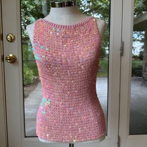 Barbiecore Y2K Sequin Pearl Pink Crochet Sleeveless Top
